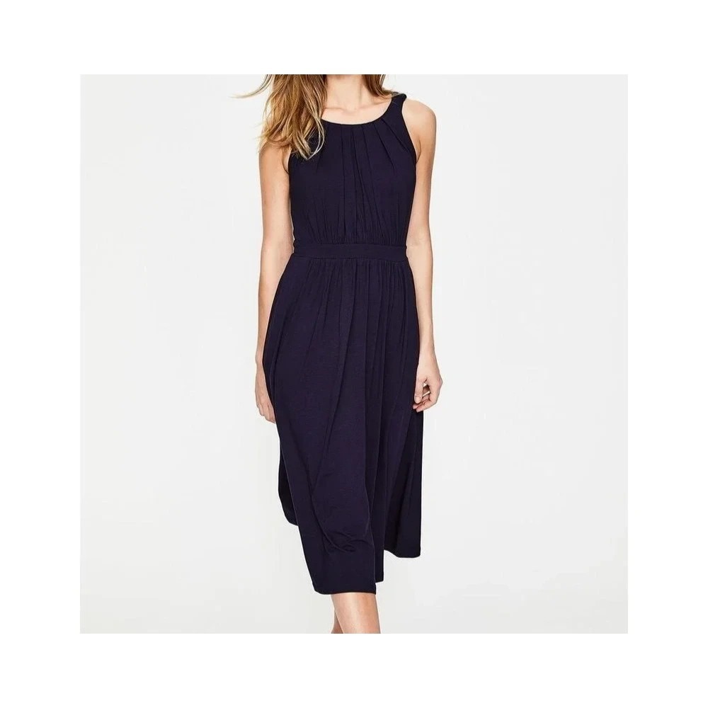 Boden Sleeveless Jersey Midi Sheath Blue Dress Women's 10 Slinky Scoop Neck Tank